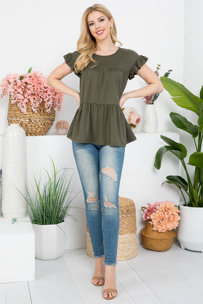 TIERED RUFFLE SOLID SWING TOP  1-2-2-2