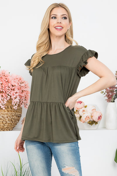 TIERED RUFFLE SOLID SWING TOP  1-2-2-2