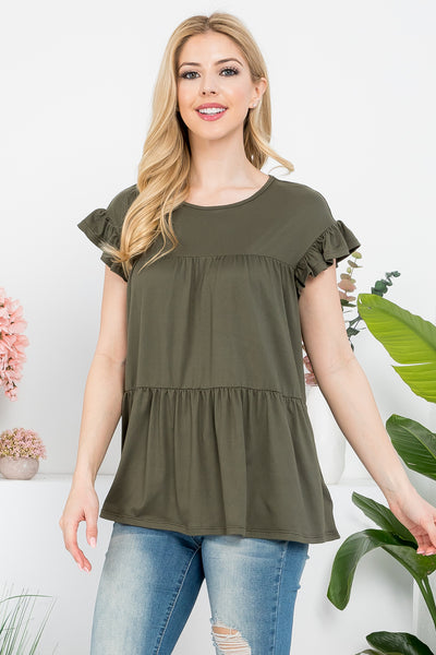 TIERED RUFFLE SOLID SWING TOP  1-2-2-2