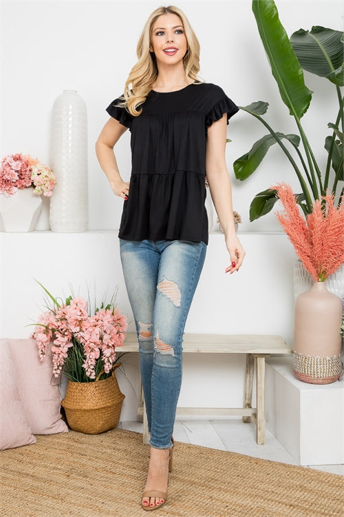 YMT20039X-PLUS SIZE TIERED RUFFLE SOLID SWING TOP 3-1-1