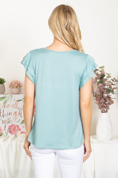 YMT20046X-PLUS SIZE LAYERED RUFFLE SHORT SLEEVE SOLID TOP 2-0-0