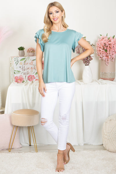 YMT20046X-PLUS SIZE LAYERED RUFFLE SHORT SLEEVE SOLID TOP 2-0-0