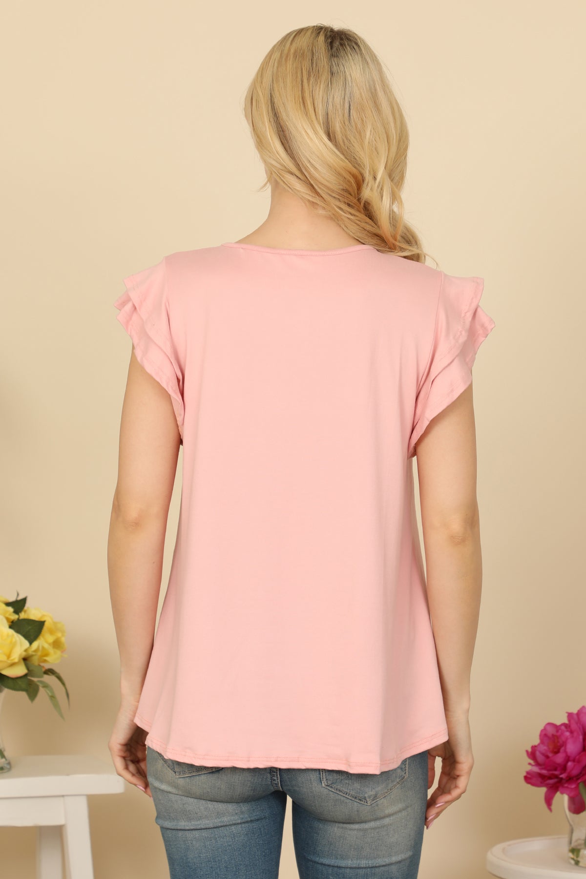 YMT20046X-PLUS SIZE LAYERED RUFFLE SHORT SLEEVE SOLID TOP 1-0-1