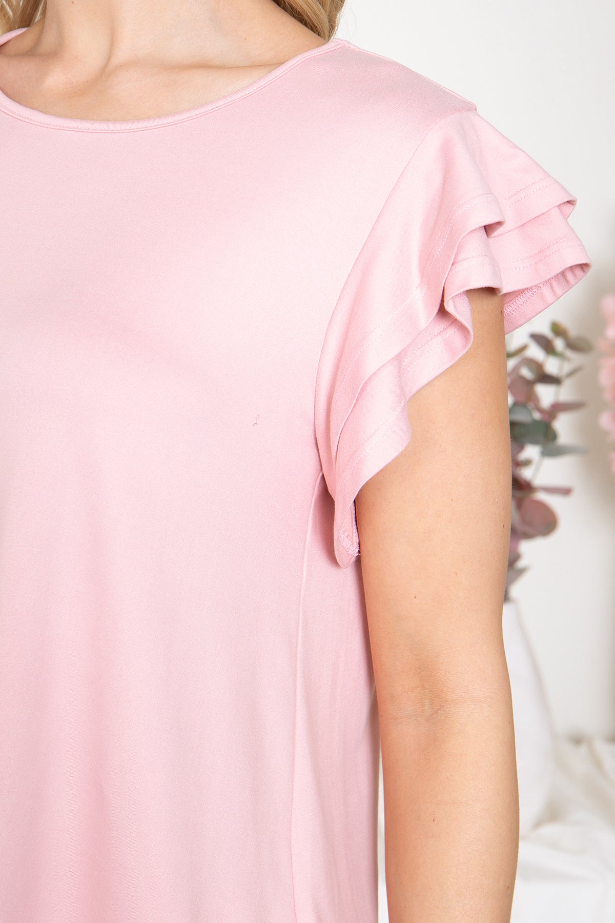 YMT20046X-PLUS SIZE LAYERED RUFFLE SHORT SLEEVE SOLID TOP 1-0-1