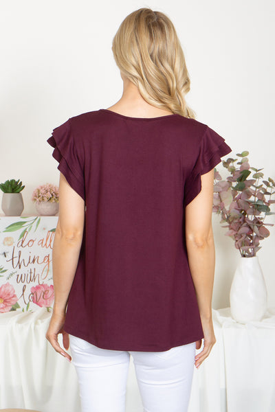 YMT20046X-PLUS SIZE LAYERED RUFFLE SHORT SLEEVE SOLID TOP 1-0-0