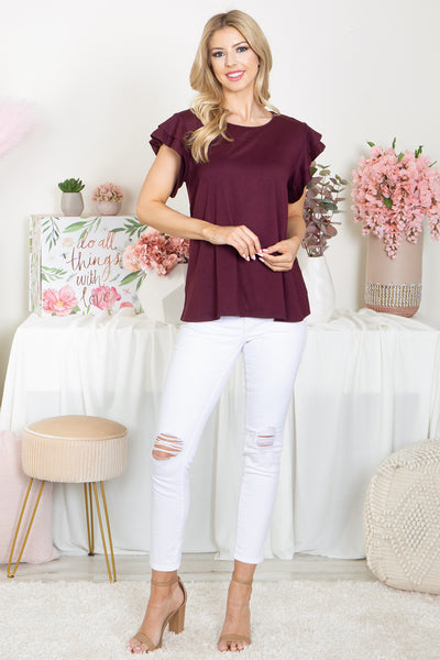 YMT20046-LAYERED RUFFLE SHORT SLEEVE SOLID TOP 0-2-2-2