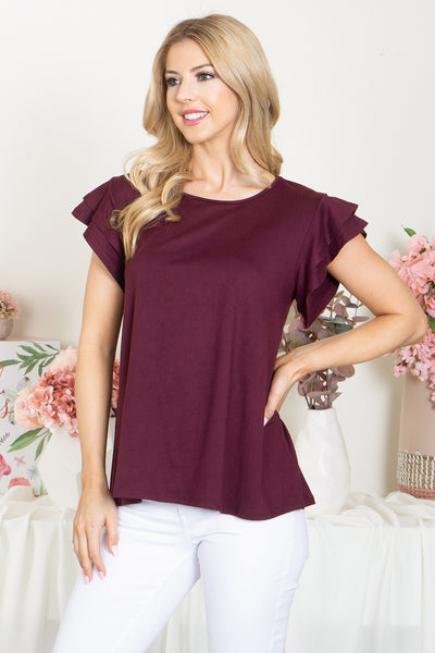 YMT20046-LAYERED RUFFLE SHORT SLEEVE SOLID TOP 0-2-2-2