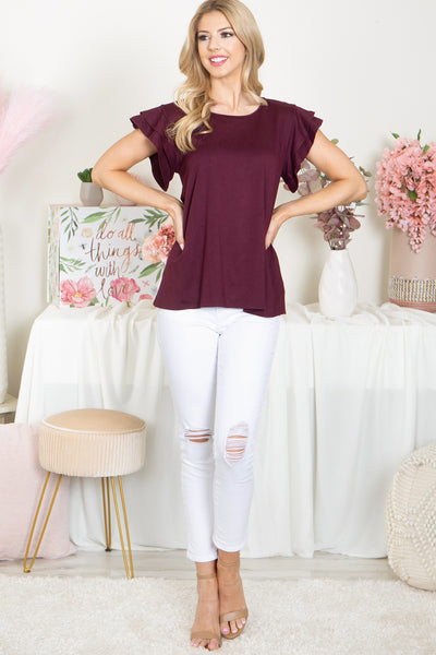 YMT20046-LAYERED RUFFLE SHORT SLEEVE SOLID TOP 0 1-0-0