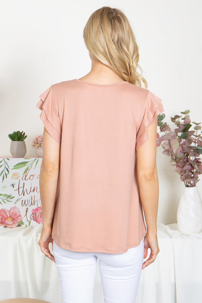 YMT20046X-PLUS SIZE LAYERED RUFFLE SHORT SLEEVE SOLID TOP 1-0-0