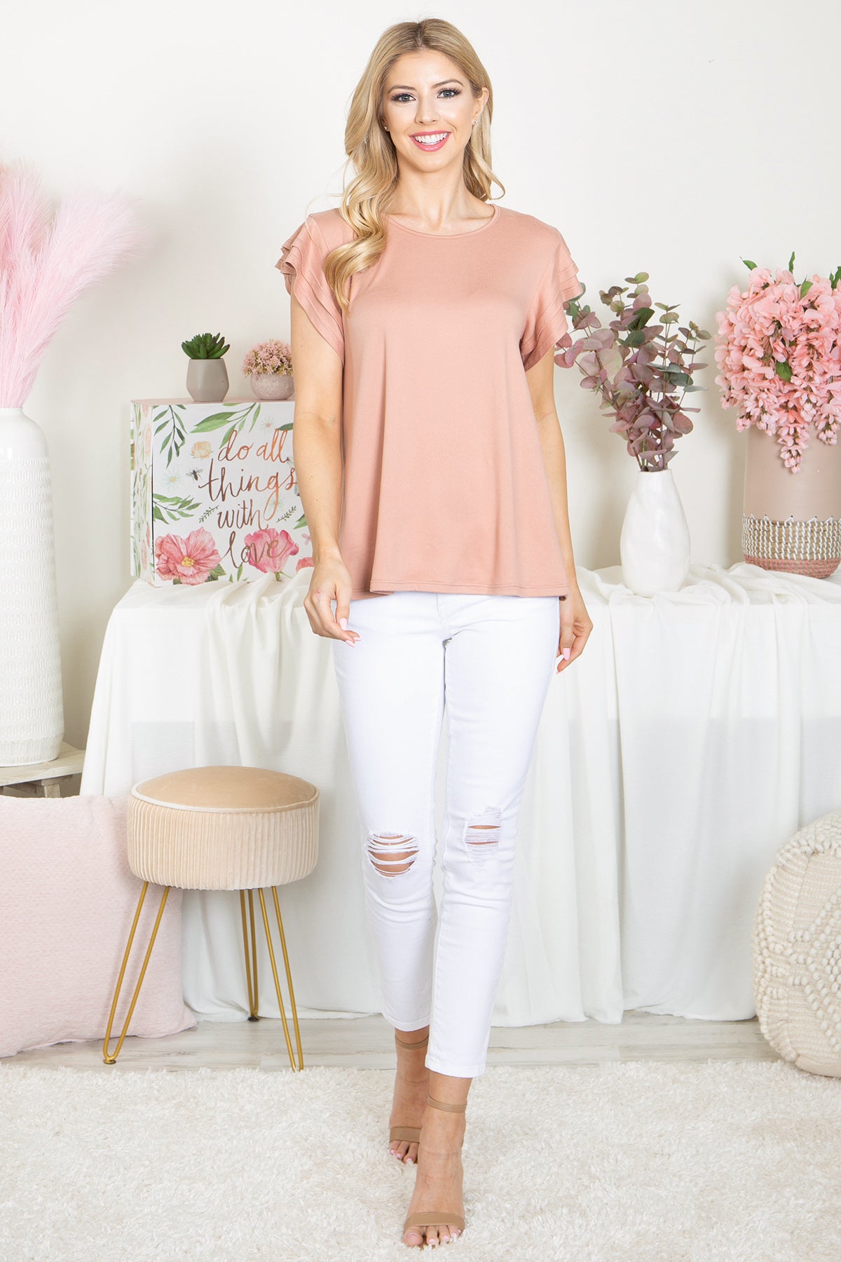 YMT20046-LAYERED RUFFLE SHORT SLEEVE SOLID TOP 0-3-0-0