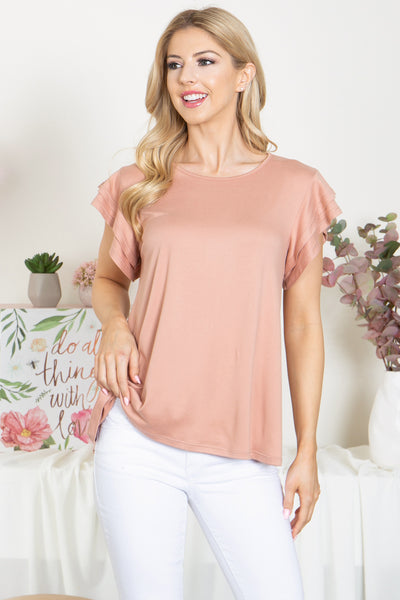 YMT20046X-PLUS SIZE LAYERED RUFFLE SHORT SLEEVE SOLID TOP 1-0-0