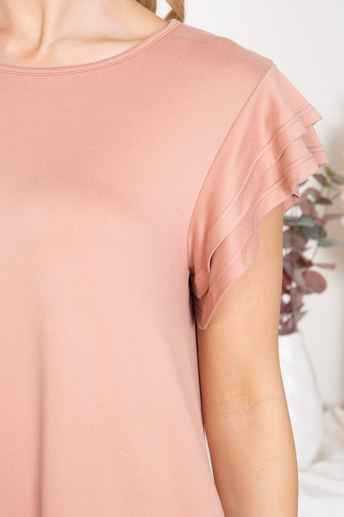 YMT20046X-PLUS SIZE LAYERED RUFFLE SHORT SLEEVE SOLID TOP 1-0-0