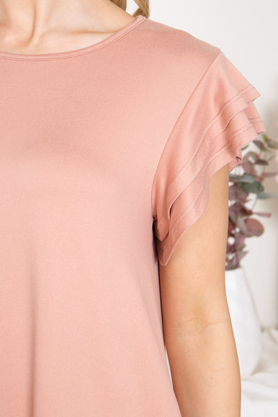 YMT20046X-PLUS SIZE LAYERED RUFFLE SHORT SLEEVE SOLID TOP 1-0-0