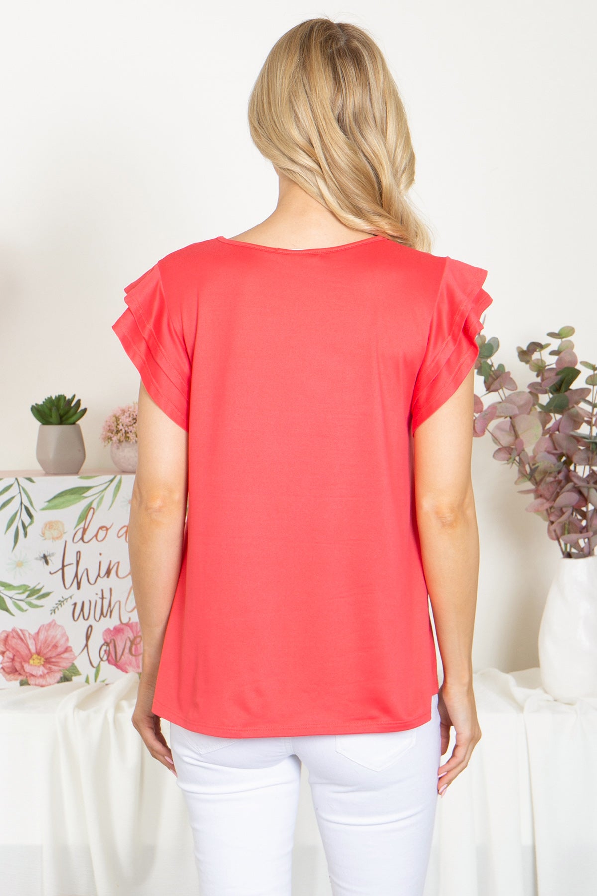 YMT20046X-PLUS SIZE LAYERED RUFFLE SHORT SLEEVE SOLID TOP 1-0-0