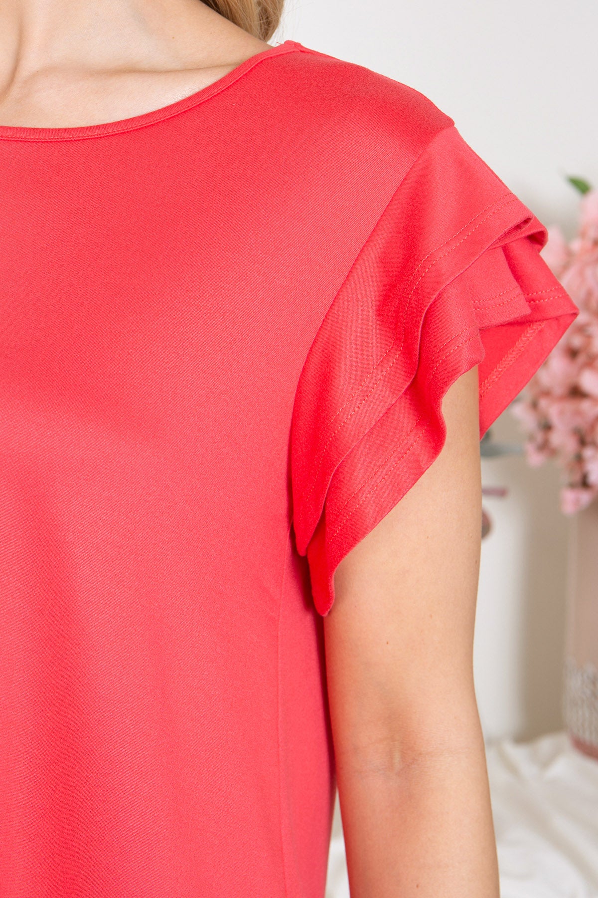 YMT20046X-PLUS SIZE LAYERED RUFFLE SHORT SLEEVE SOLID TOP 1-0-0