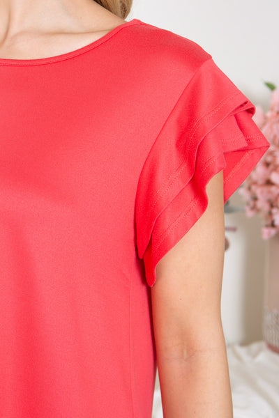 YMT20046X-PLUS SIZE LAYERED RUFFLE SHORT SLEEVE SOLID TOP 1-0-0