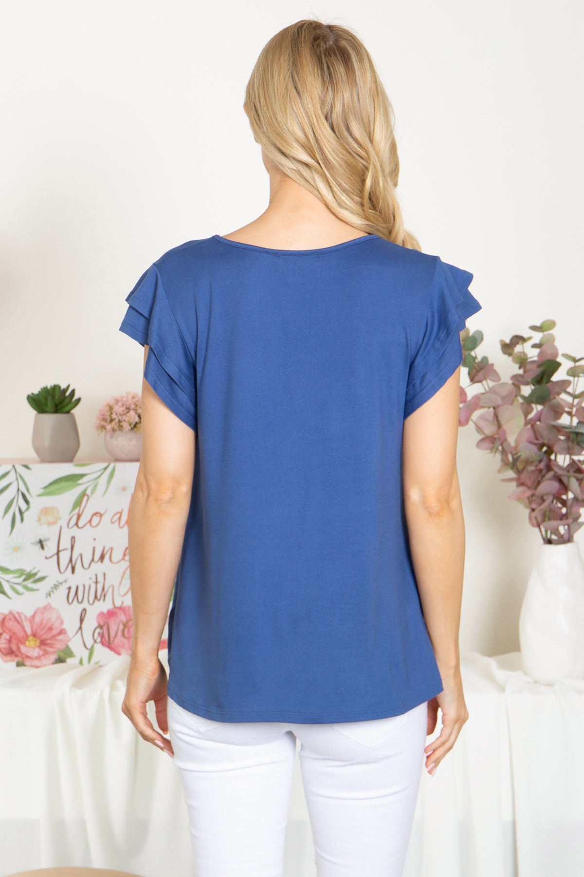 YMT20046X-PLUS SIZE LAYERED RUFFLE SHORT SLEEVE SOLID TOP 3-2-0