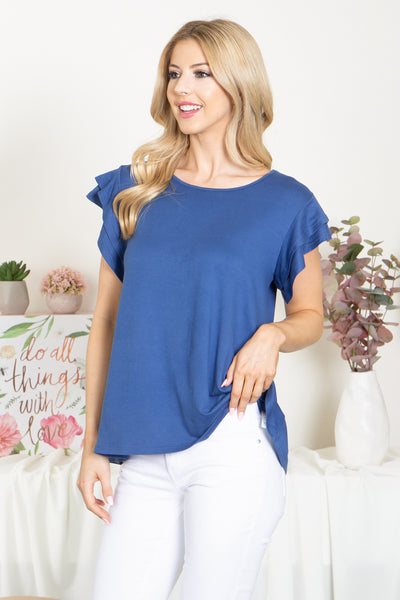 YMT20046X-PLUS SIZE LAYERED RUFFLE SHORT SLEEVE SOLID TOP 3-2-0