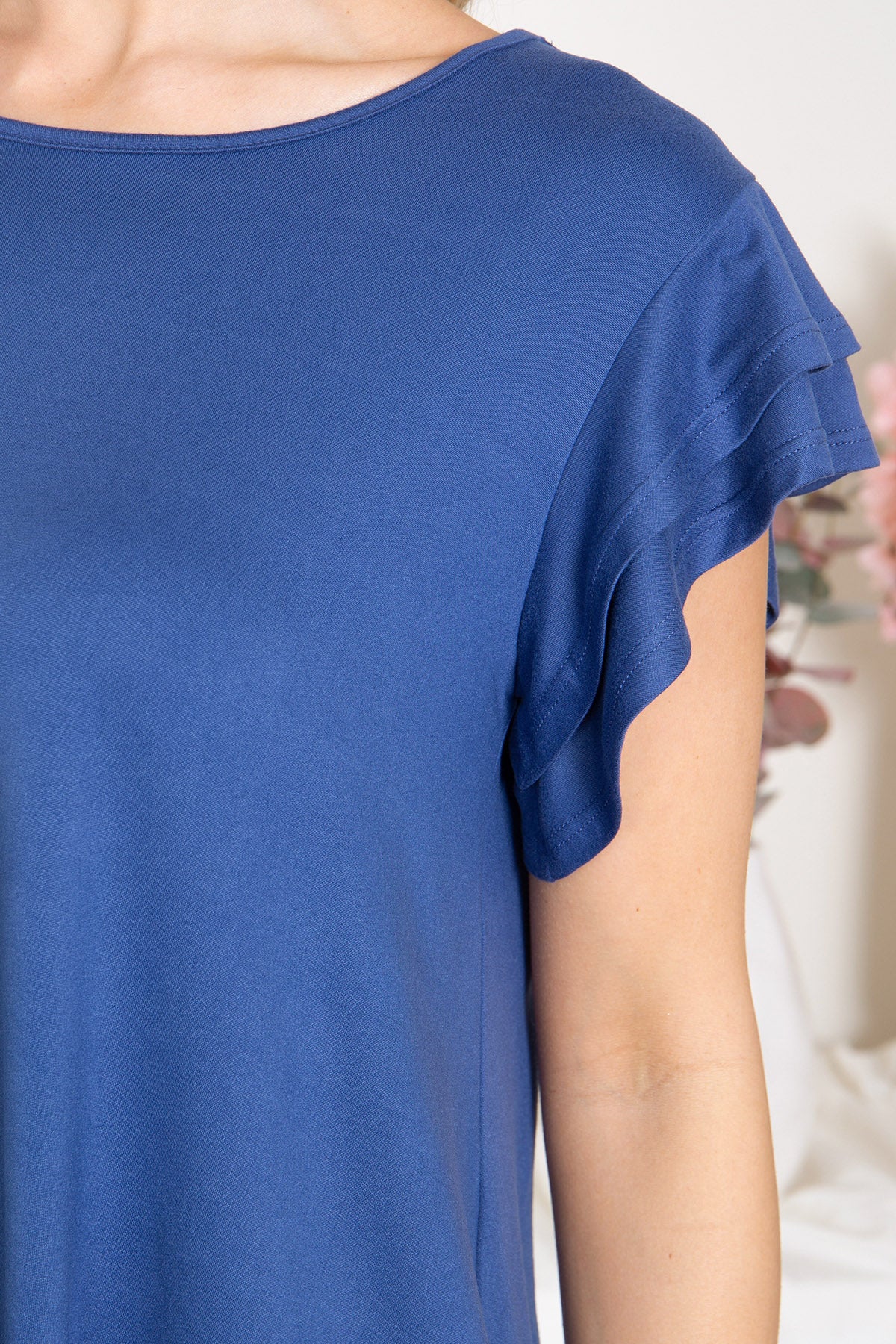 YMT20046X-PLUS SIZE LAYERED RUFFLE SHORT SLEEVE SOLID TOP 3-2-0