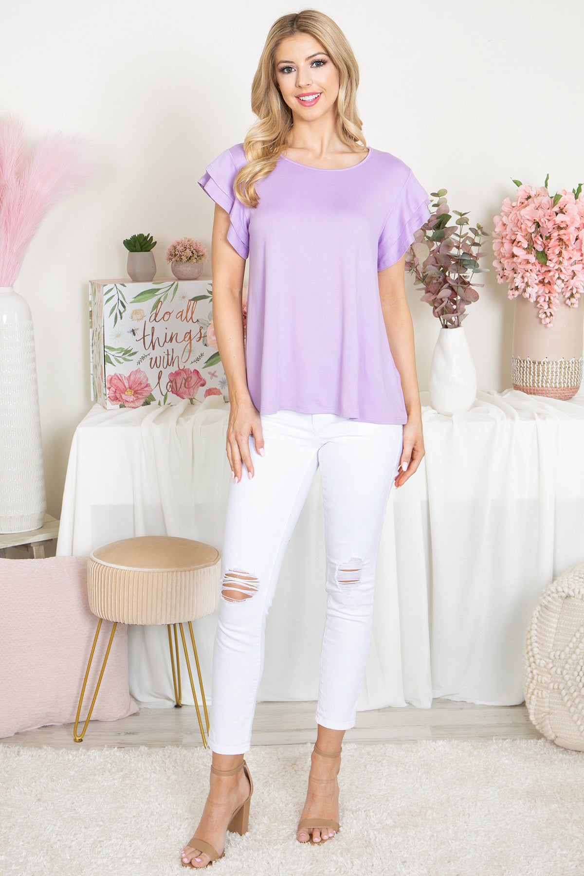 YMT20046X-PLUS SIZE LAYERED RUFFLE SHORT SLEEVE SOLID TOP 2-0-0