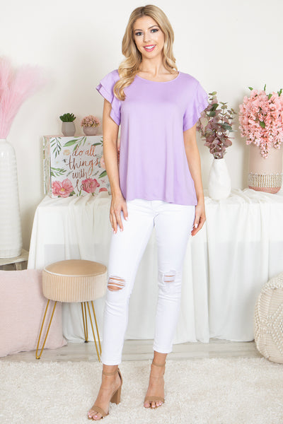 YMT20046X-PLUS SIZE LAYERED RUFFLE SHORT SLEEVE SOLID TOP 2-0-0