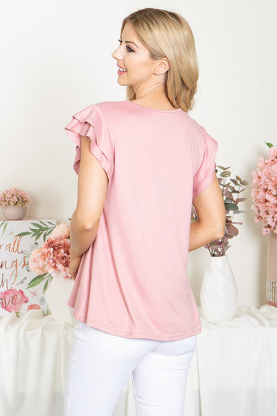 YMT20046-LAYERED RUFFLE SHORT SLEEVE SOLID TOP 0-4-0-0