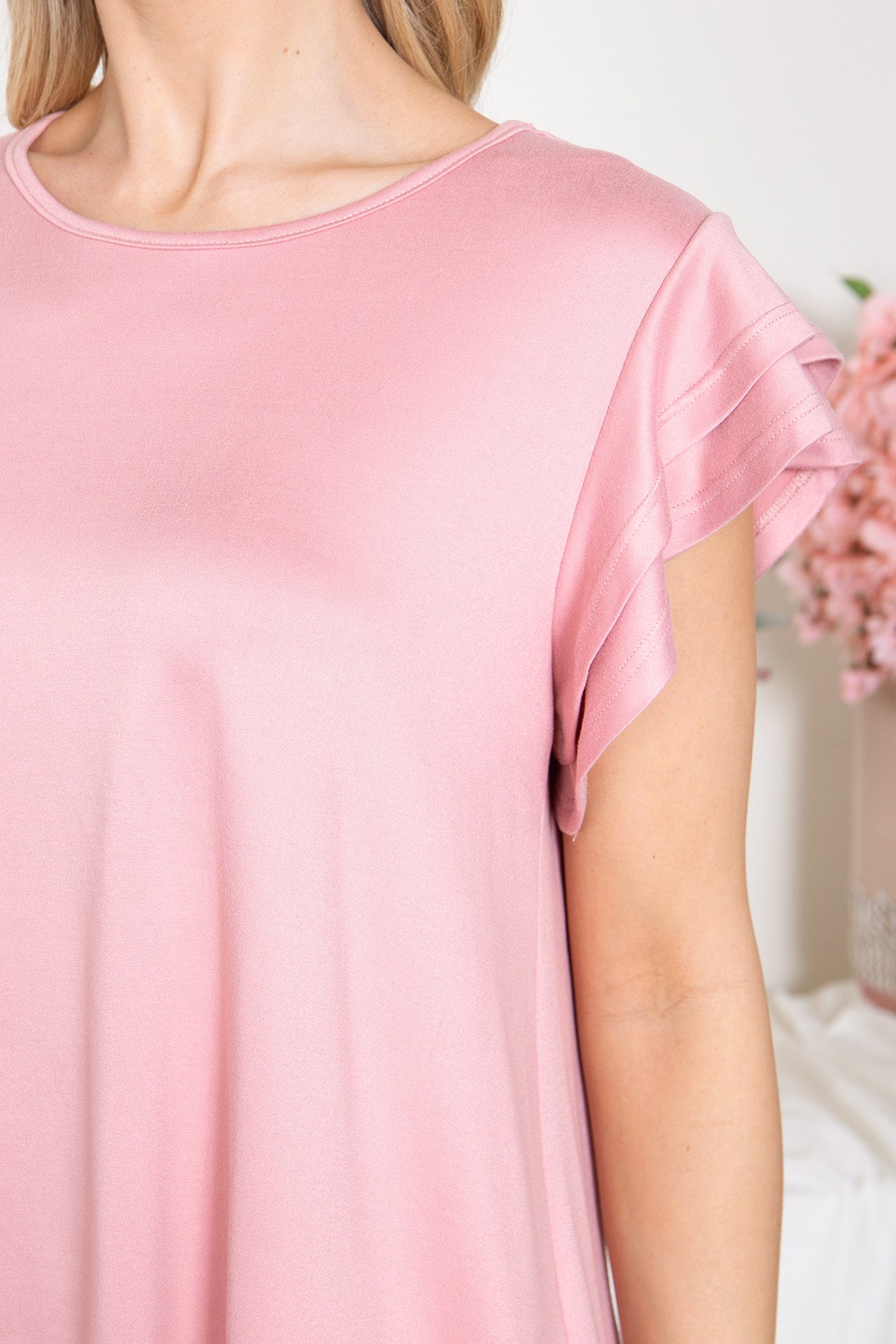 YMT20046-LAYERED RUFFLE SHORT SLEEVE SOLID TOP 0-4-0-0