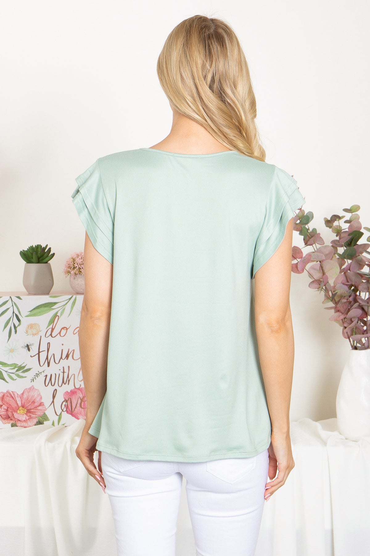 YMT20046-LAYERED RUFFLE SHORT SLEEVE SOLID TOP 1-2-2-2