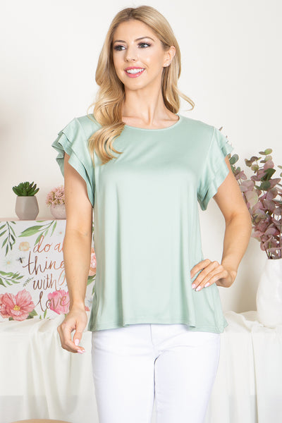 YMT20046-LAYERED RUFFLE SHORT SLEEVE SOLID TOP 1-2-2-2