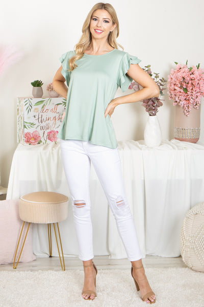 YMT20046-LAYERED RUFFLE SHORT SLEEVE SOLID TOP 1-2-2-2