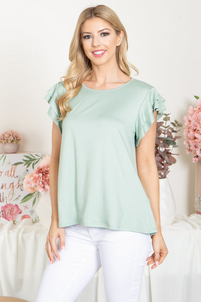 YMT20046-LAYERED RUFFLE SHORT SLEEVE SOLID TOP 1-2-2-2
