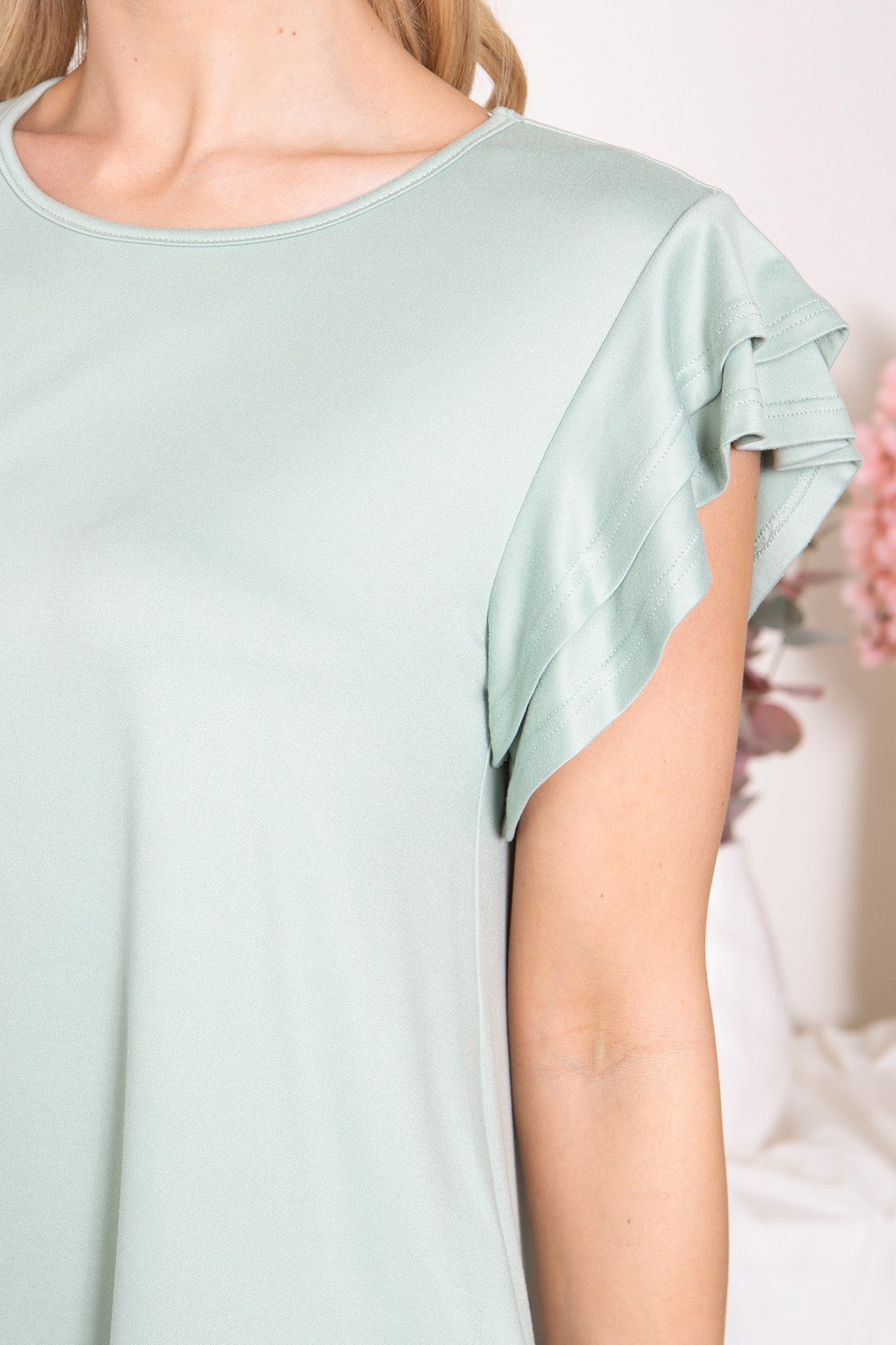 YMT20046-LAYERED RUFFLE SHORT SLEEVE SOLID TOP 1-2-2-2