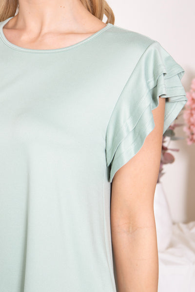 YMT20046-LAYERED RUFFLE SHORT SLEEVE SOLID TOP 1-2-2-2