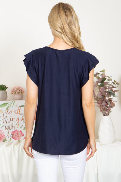 YMT20046X-PLUS SIZE LAYERED RUFFLE SHORT SLEEVE SOLID TOP 2-1-0