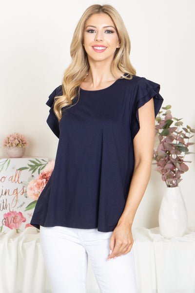 YMT20046X-PLUS SIZE LAYERED RUFFLE SHORT SLEEVE SOLID TOP 2-1-0