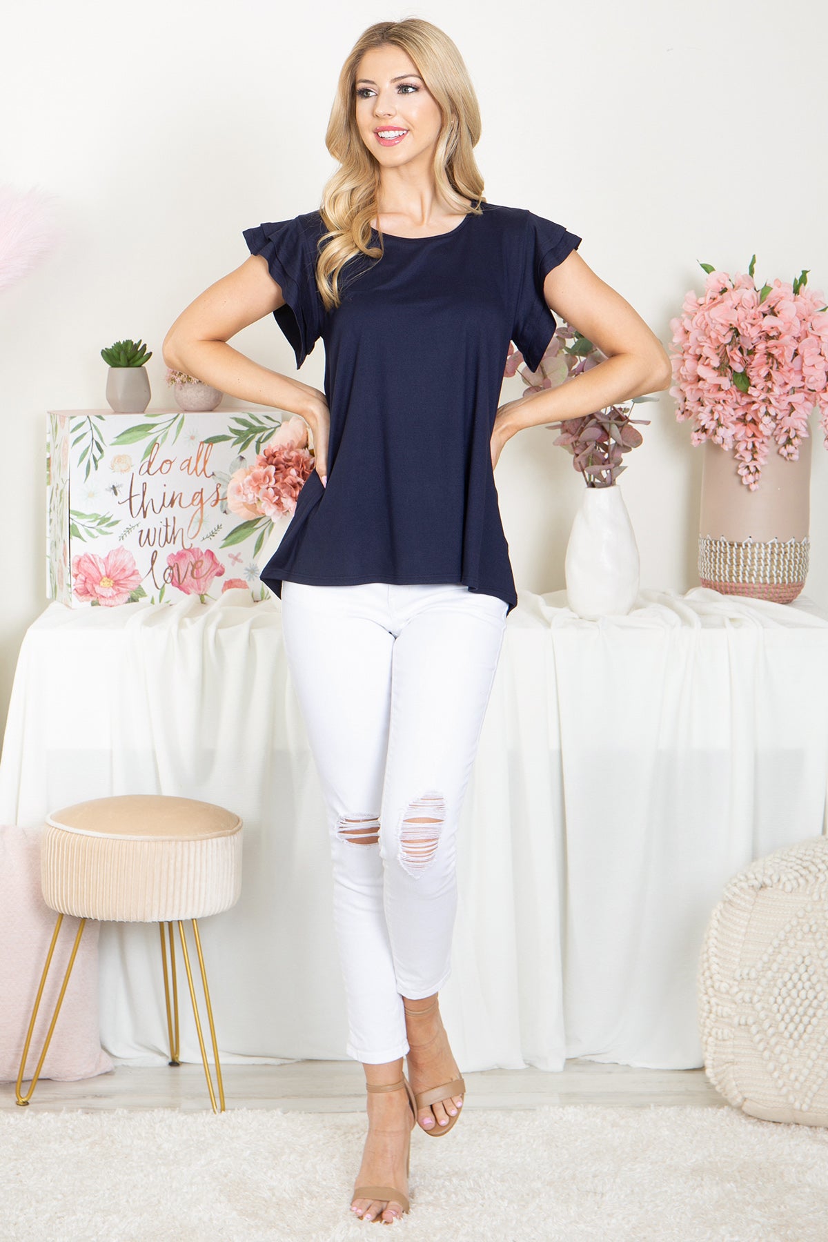 YMT20046X-PLUS SIZE LAYERED RUFFLE SHORT SLEEVE SOLID TOP 2-1-0