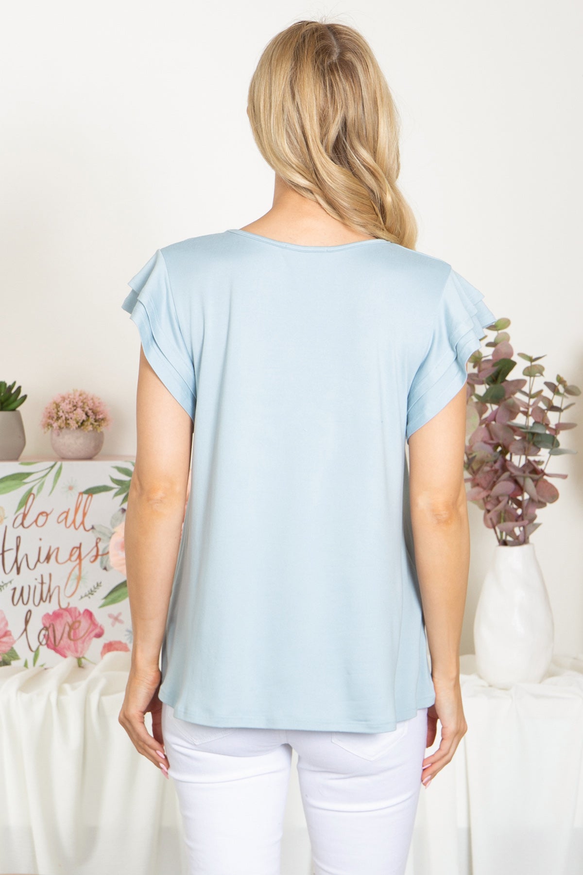 YMT20046X-PLUS SIZE LAYERED RUFFLE SHORT SLEEVE SOLID TOP 2-0-0