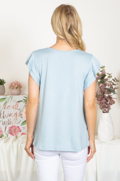 YMT20046X-PLUS SIZE LAYERED RUFFLE SHORT SLEEVE SOLID TOP 2-0-0