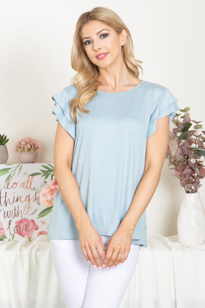 YMT20046X-PLUS SIZE LAYERED RUFFLE SHORT SLEEVE SOLID TOP 1-2-0