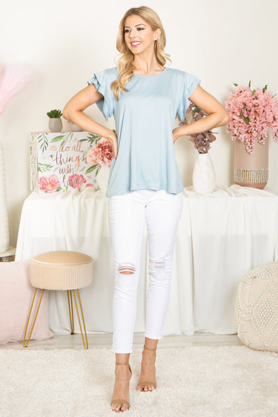 YMT20046X-PLUS SIZE LAYERED RUFFLE SHORT SLEEVE SOLID TOP 2-0-0