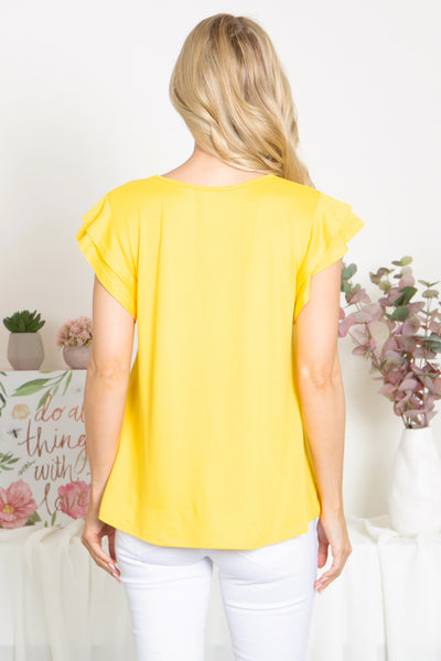 YMT20046X- PLUS SIZE LAYERED RUFFLE SHORT SLEEVE SOLID TOP 3-1-1