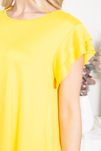 YMT20046X- PLUS SIZE LAYERED RUFFLE SHORT SLEEVE SOLID TOP 3-1-1