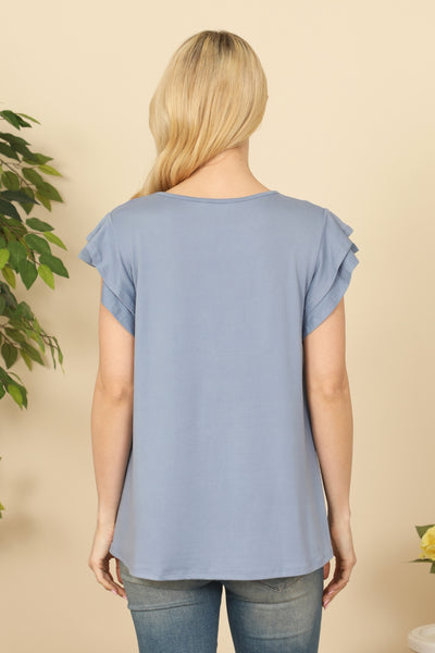 LAYERED RUFFLE SHORT SLEEVE SOLID TOP 1-2-2-2