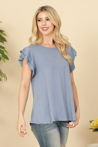 LAYERED RUFFLE SHORT SLEEVE SOLID TOP 1-2-2-2