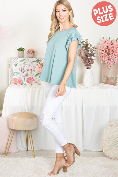 YMT20046X-PLUS SIZE LAYERED RUFFLE SHORT SLEEVE SOLID TOP 2-0-0