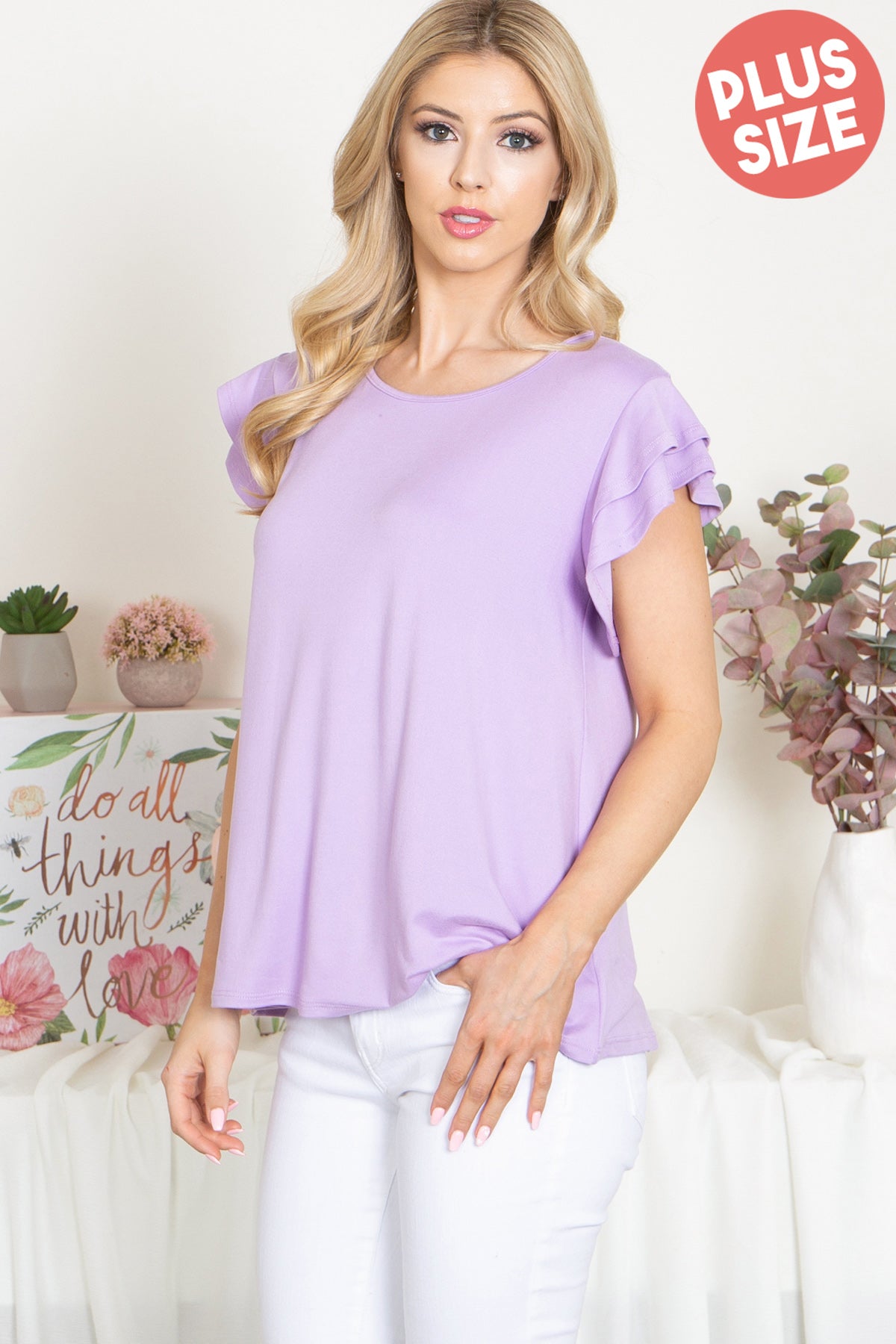 YMT20046X-PLUS SIZE LAYERED RUFFLE SHORT SLEEVE SOLID TOP 2-0-0