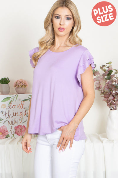 YMT20046X-PLUS SIZE LAYERED RUFFLE SHORT SLEEVE SOLID TOP 2-0-0