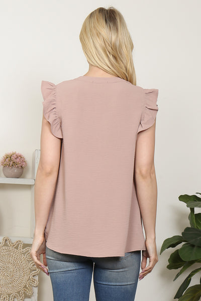 YMT20051V-AIRFLOW RUFFLE SLEEVED NOTCH NECK TOP 1-2-2-2