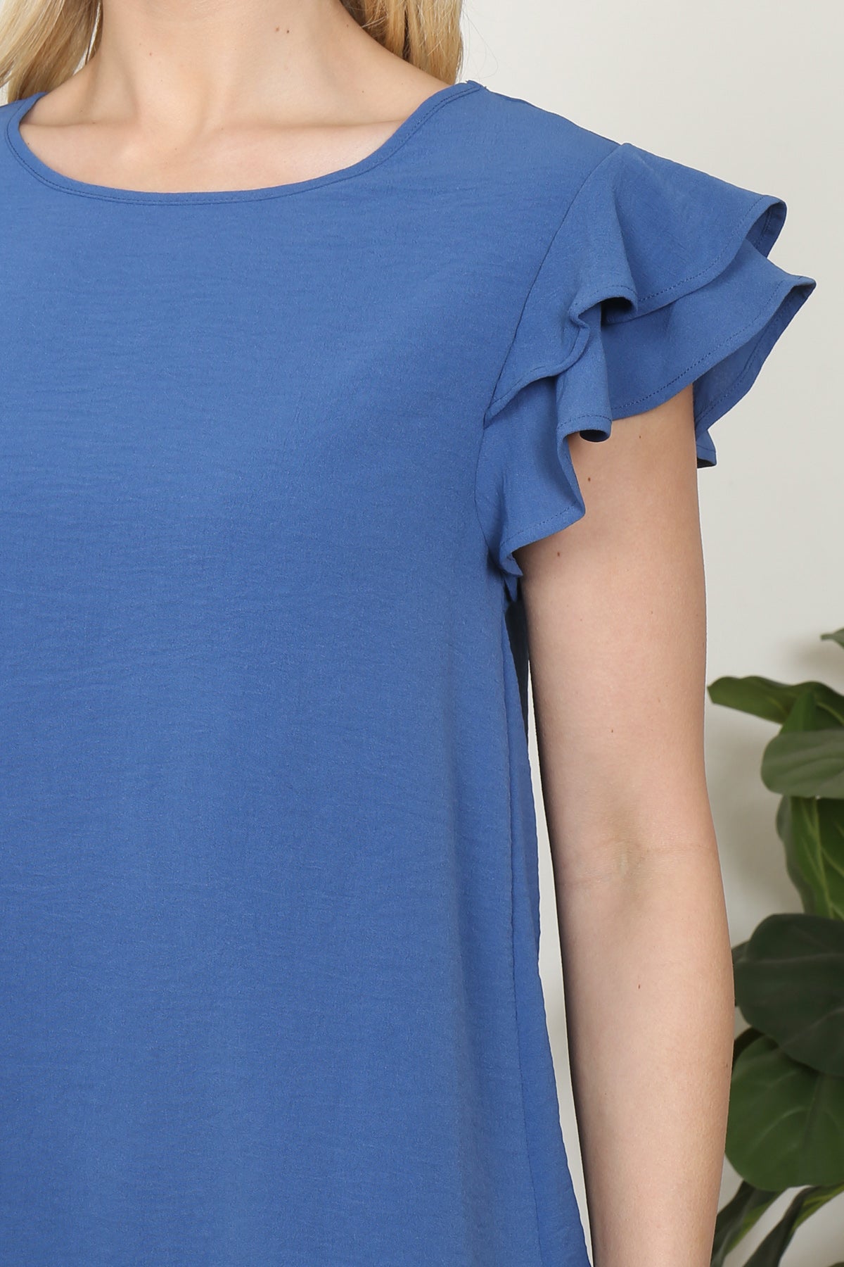 YMT20052V-LAYERED RUFFLE SLEEVE  ROUND NECK TOP 1-1