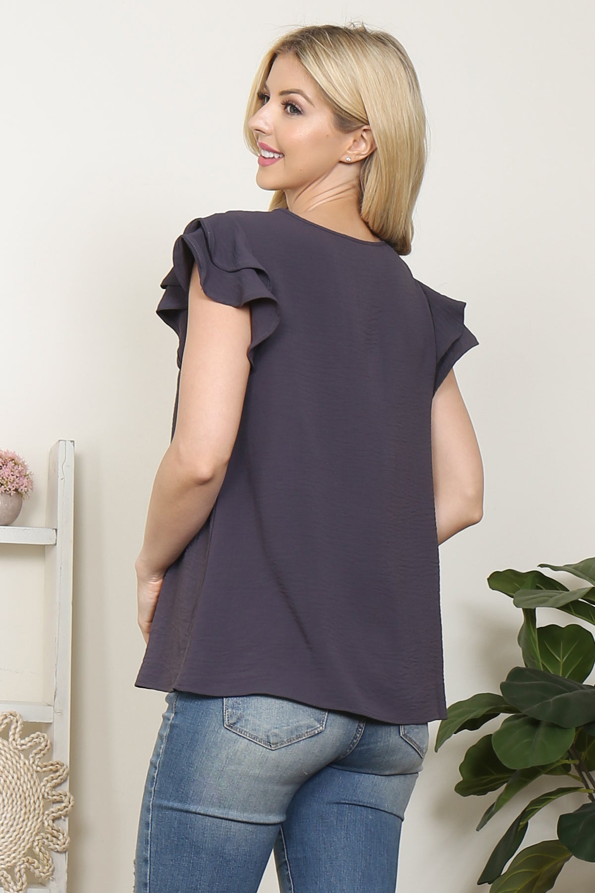 YMT20052V-LAYERED RUFFLE SLEEVE  ROUND NECK TOP 1-2-2-2